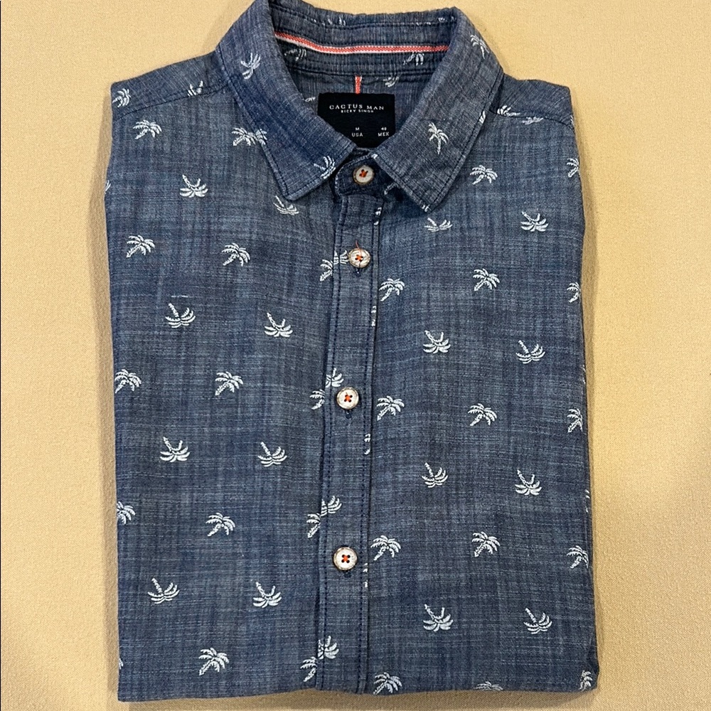 Cactus Man Ricky Singh Blue and White Palm Tree Casual Button Down Shirt Slim M